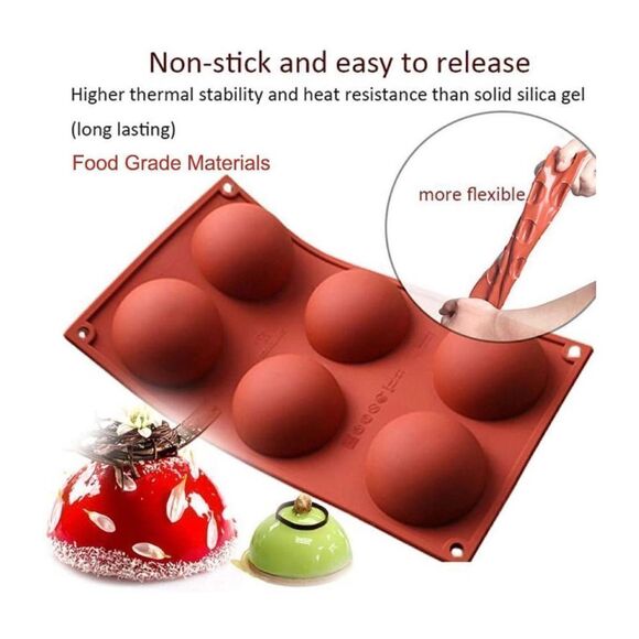 2Pack 6 Holes Silicone Mold, Round Shape Half Sphere Mold - Picture 3 of 6